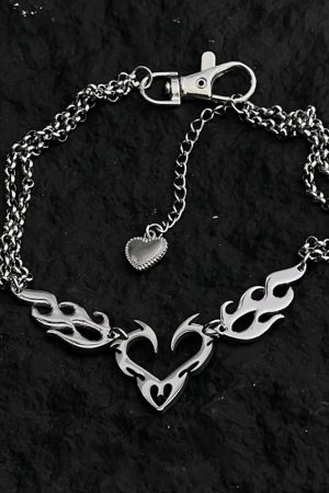 Quick Outfits, Modest Fashion Outfits Ideas Cyberpunk Flame Heart Necklace