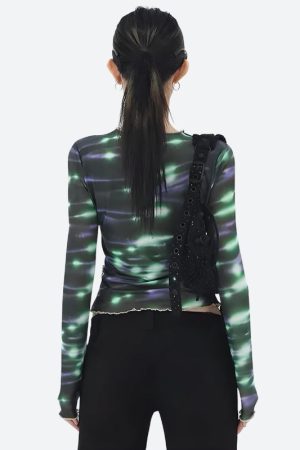 Quick Outfits, Modest Fashion Outfits Ideas Cyberpunk Green Lights Mesh Top