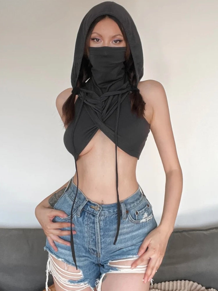 Quick Outfits, Modest Fashion Outfits Ideas Cyberpunk Hooded Crop Top Quick Outfits, Modest Fashion Outfits Ideas Cyberpunk Hooded Crop Top
