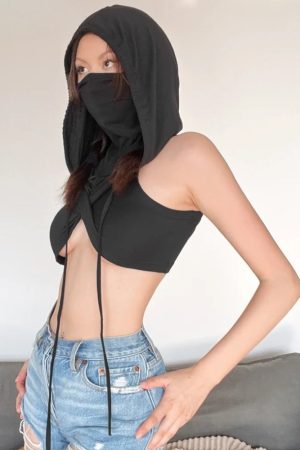 Quick Outfits, Modest Fashion Outfits Ideas Cyberpunk Hooded Crop Top