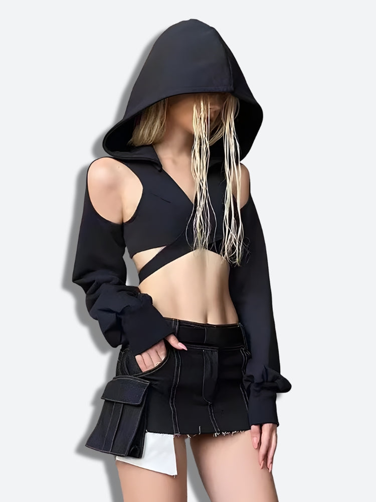 Quick Outfits, Modest Fashion Outfits Ideas Cyberpunk Hooded Wrap Around Crop Top Quick Outfits, Modest Fashion Outfits Ideas Cyberpunk Hooded Wrap Around Crop Top