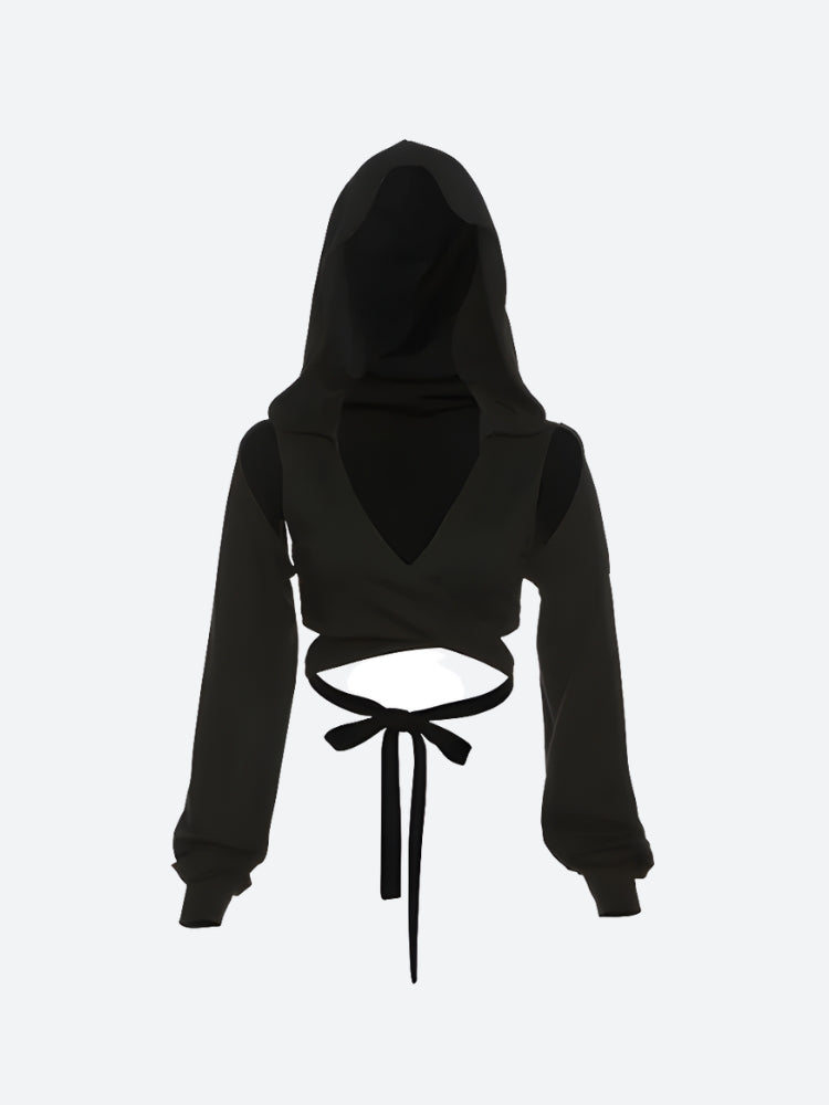 Quick Outfits, Modest Fashion Outfits Ideas Cyberpunk Hooded Wrap Around Crop Top Quick Outfits, Modest Fashion Outfits Ideas Cyberpunk Hooded Wrap Around Crop Top