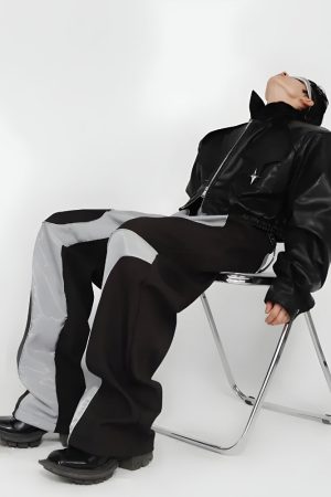 Quick Outfits, Modest Fashion Outfits Ideas Cyberpunk Patchwork Wide Leg Pants