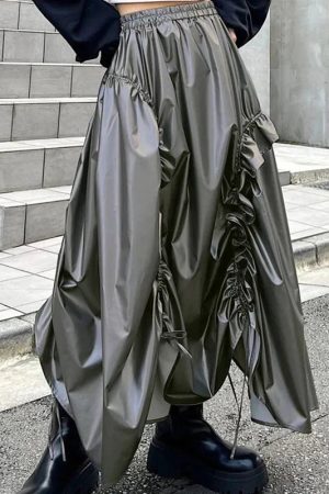 Quick Outfits, Modest Fashion Outfits Ideas Cyberpunk Ruched Parachute Maxi Skirt