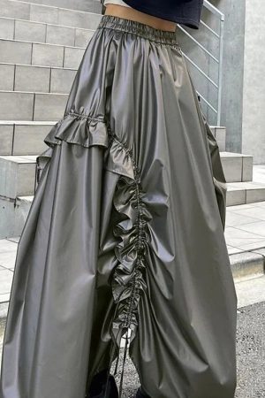 Quick Outfits, Modest Fashion Outfits Ideas Cyberpunk Ruched Parachute Maxi Skirt