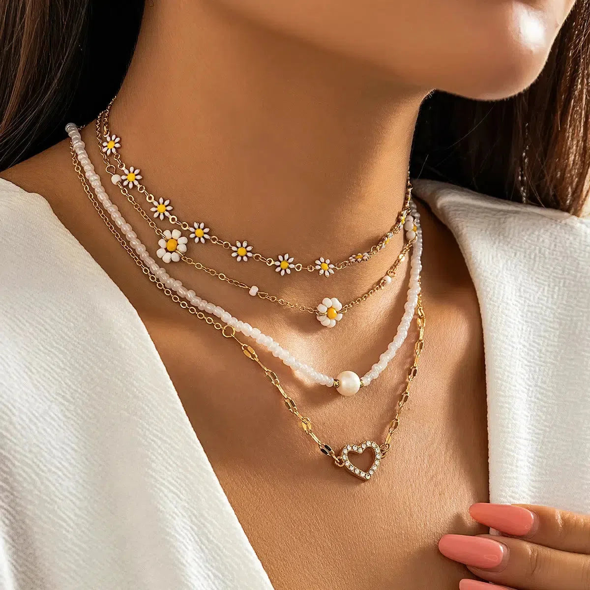 Quick Outfits, Modest Fashion Outfits Ideas Daisy & Heart Four-Pack Necklace Set Quick Outfits, Modest Fashion Outfits Ideas Daisy & Heart Four-Pack Necklace Set