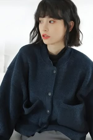 Quick Outfits, Modest Fashion Outfits Ideas Dark Academia Button Up Pockets Cardigan