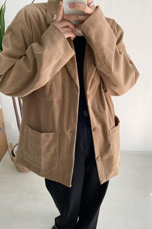 Quick Outfits, Modest Fashion Outfits Ideas Dark Academia Corduroy Long Jacket