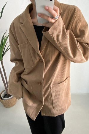 Quick Outfits, Modest Fashion Outfits Ideas Dark Academia Corduroy Long Jacket