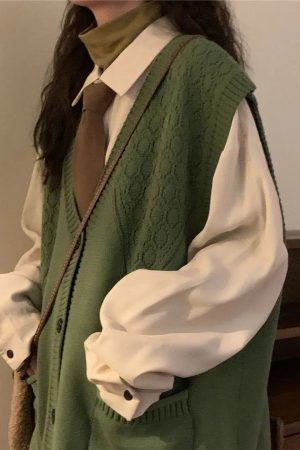 Quick Outfits, Modest Fashion Outfits Ideas Dark Academia Deep V-Neck Sleeveless Cardigan