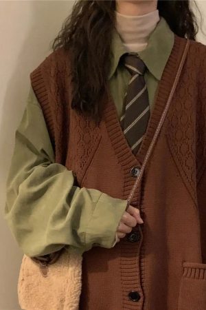 Quick Outfits, Modest Fashion Outfits Ideas Dark Academia Deep V-Neck Sleeveless Cardigan