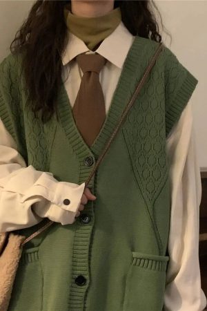 Quick Outfits, Modest Fashion Outfits Ideas Dark Academia Deep V-Neck Sleeveless Cardigan