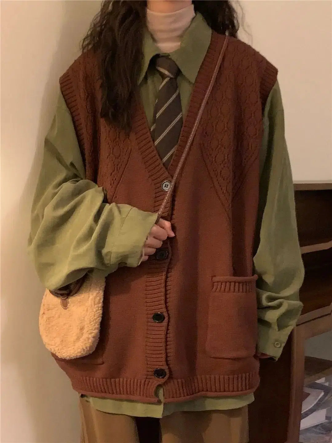 Quick Outfits, Modest Fashion Outfits Ideas Dark Academia Deep V-Neck Sleeveless Cardigan Quick Outfits, Modest Fashion Outfits Ideas Dark Academia Deep V-Neck Sleeveless Cardigan