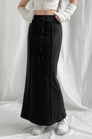 Quick Outfits, Modest Fashion Outfits Ideas Dark Academia Drawstring Maxi Skirt