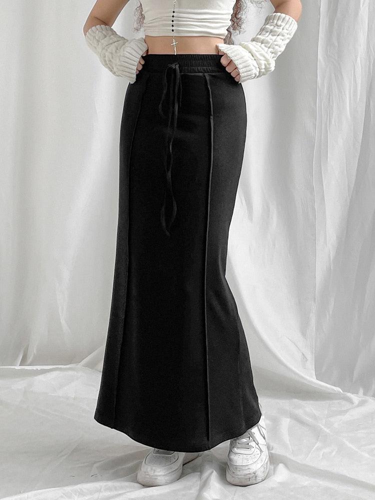 Quick Outfits, Modest Fashion Outfits Ideas Dark Academia Drawstring Maxi Skirt Quick Outfits, Modest Fashion Outfits Ideas Dark Academia Drawstring Maxi Skirt
