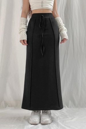 Quick Outfits, Modest Fashion Outfits Ideas Dark Academia Drawstring Maxi Skirt