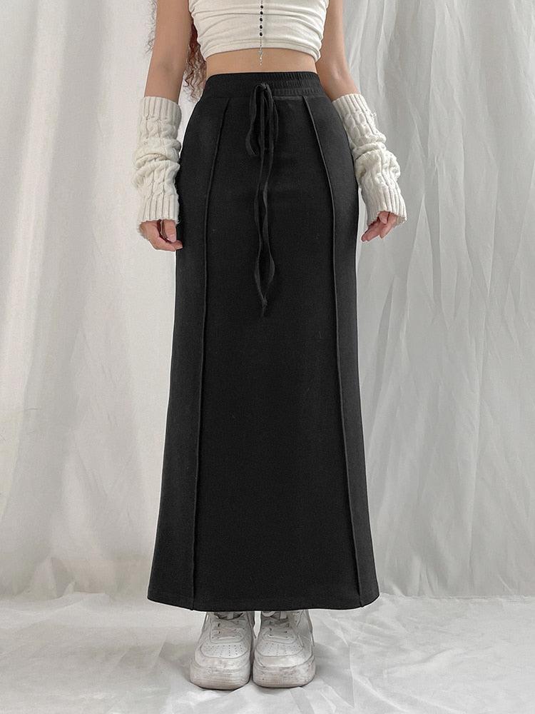 Quick Outfits, Modest Fashion Outfits Ideas Dark Academia Drawstring Maxi Skirt Quick Outfits, Modest Fashion Outfits Ideas Dark Academia Drawstring Maxi Skirt
