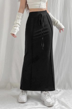 Quick Outfits, Modest Fashion Outfits Ideas Dark Academia Drawstring Maxi Skirt