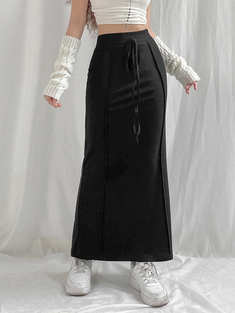 Quick Outfits, Modest Fashion Outfits Ideas Dark Academia Drawstring Maxi Skirt Quick Outfits, Modest Fashion Outfits Ideas Dark Academia Drawstring Maxi Skirt