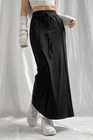 Quick Outfits, Modest Fashion Outfits Ideas Dark Academia Drawstring Maxi Skirt