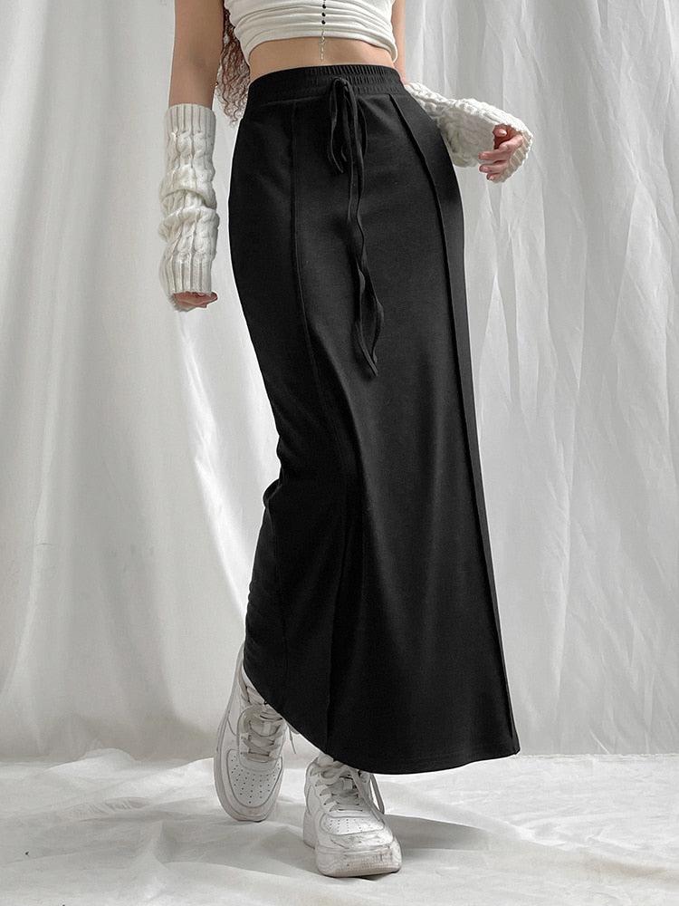 Quick Outfits, Modest Fashion Outfits Ideas Dark Academia Drawstring Maxi Skirt Quick Outfits, Modest Fashion Outfits Ideas Dark Academia Drawstring Maxi Skirt