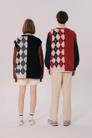 Quick Outfits, Modest Fashion Outfits Ideas Dark Academia Half Argyle Sweater Vest