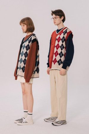 Quick Outfits, Modest Fashion Outfits Ideas Dark Academia Half Argyle Sweater Vest