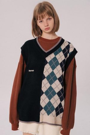 Quick Outfits, Modest Fashion Outfits Ideas Dark Academia Half Argyle Sweater Vest