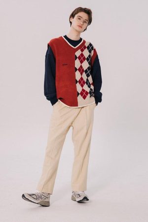 Quick Outfits, Modest Fashion Outfits Ideas Dark Academia Half Argyle Sweater Vest