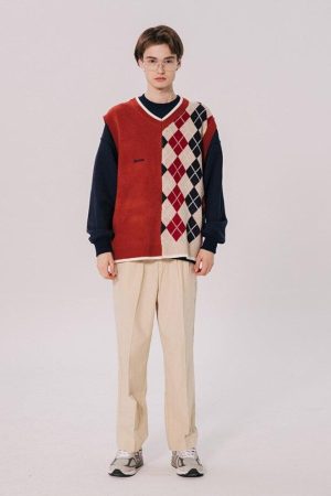 Quick Outfits, Modest Fashion Outfits Ideas Dark Academia Half Argyle Sweater Vest