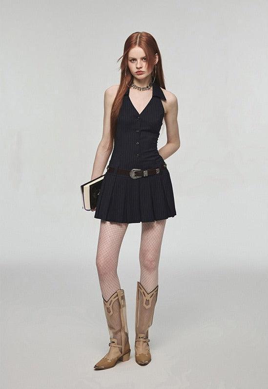 Quick Outfits, Modest Fashion Outfits Ideas Dark Academia Halter Mini Dress Quick Outfits, Modest Fashion Outfits Ideas Dark Academia Halter Mini Dress