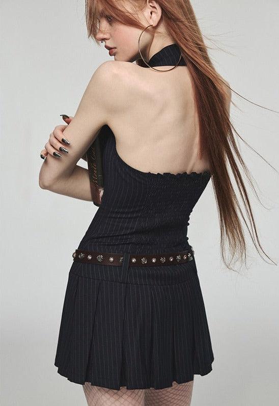 Quick Outfits, Modest Fashion Outfits Ideas Dark Academia Halter Mini Dress Quick Outfits, Modest Fashion Outfits Ideas Dark Academia Halter Mini Dress