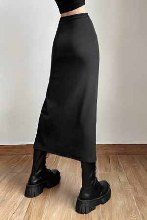 Quick Outfits, Modest Fashion Outfits Ideas Dark Academia High Split Midi Pencil Skirt