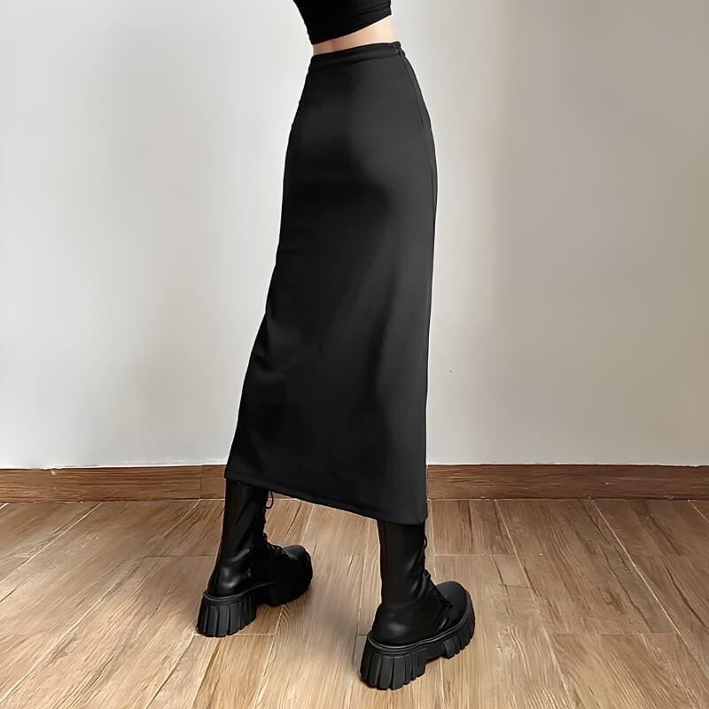 Quick Outfits, Modest Fashion Outfits Ideas Dark Academia High Split Midi Pencil Skirt Quick Outfits, Modest Fashion Outfits Ideas Dark Academia High Split Midi Pencil Skirt