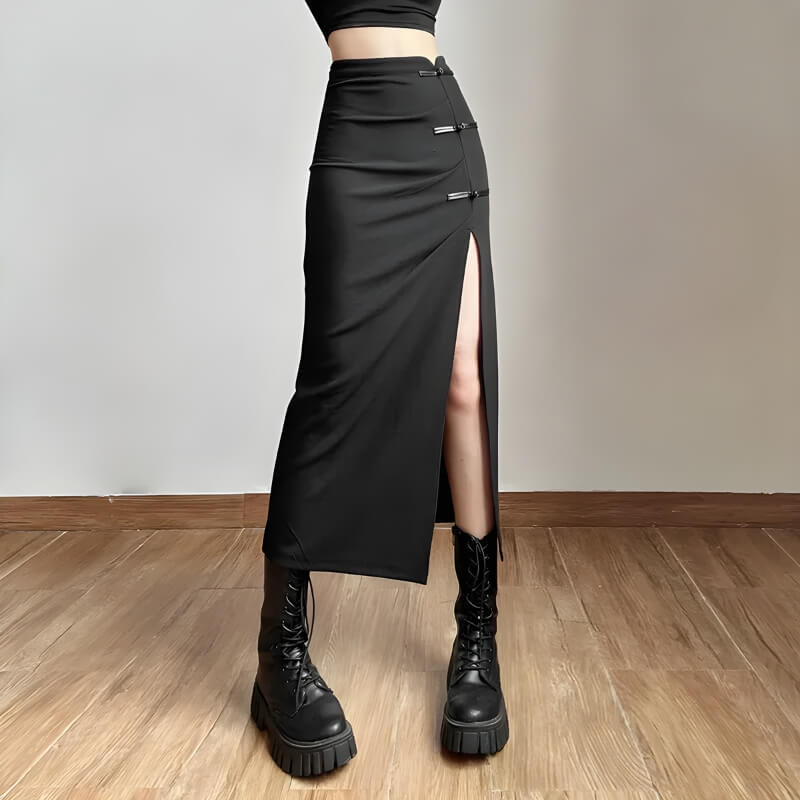 Quick Outfits, Modest Fashion Outfits Ideas Dark Academia High Split Midi Pencil Skirt Quick Outfits, Modest Fashion Outfits Ideas Dark Academia High Split Midi Pencil Skirt