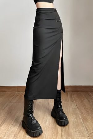 Quick Outfits, Modest Fashion Outfits Ideas Dark Academia High Split Midi Pencil Skirt