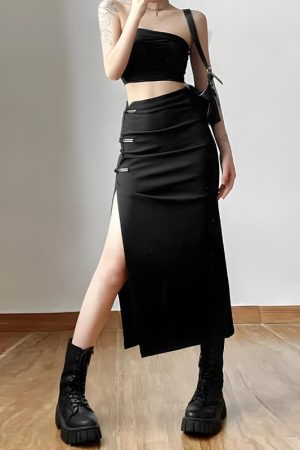 Quick Outfits, Modest Fashion Outfits Ideas Dark Academia High Split Midi Pencil Skirt