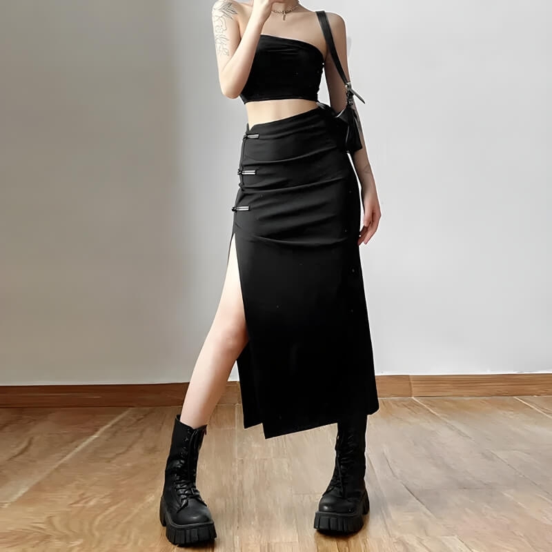 Quick Outfits, Modest Fashion Outfits Ideas Dark Academia High Split Midi Pencil Skirt Quick Outfits, Modest Fashion Outfits Ideas Dark Academia High Split Midi Pencil Skirt