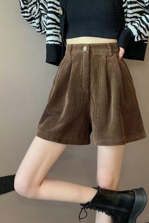 Quick Outfits, Modest Fashion Outfits Ideas Dark Academia High Waist Corduroy Shorts