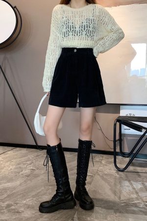 Quick Outfits, Modest Fashion Outfits Ideas Dark Academia High Waist Corduroy Shorts