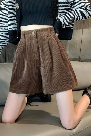 Quick Outfits, Modest Fashion Outfits Ideas Dark Academia High Waist Corduroy Shorts