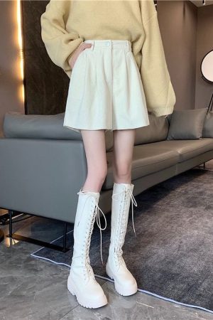 Quick Outfits, Modest Fashion Outfits Ideas Dark Academia High Waist Corduroy Shorts