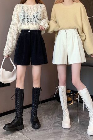 Quick Outfits, Modest Fashion Outfits Ideas Dark Academia High Waist Corduroy Shorts
