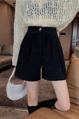 Quick Outfits, Modest Fashion Outfits Ideas Dark Academia High Waist Corduroy Shorts
