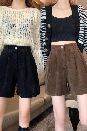 Quick Outfits, Modest Fashion Outfits Ideas Dark Academia High Waist Corduroy Shorts