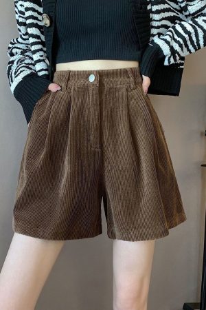 Quick Outfits, Modest Fashion Outfits Ideas Dark Academia High Waist Corduroy Shorts