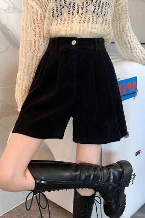 Quick Outfits, Modest Fashion Outfits Ideas Dark Academia High Waist Corduroy Shorts