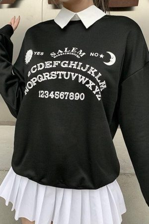 Quick Outfits, Modest Fashion Outfits Ideas Dark Academia Letter Print Sweatshirt