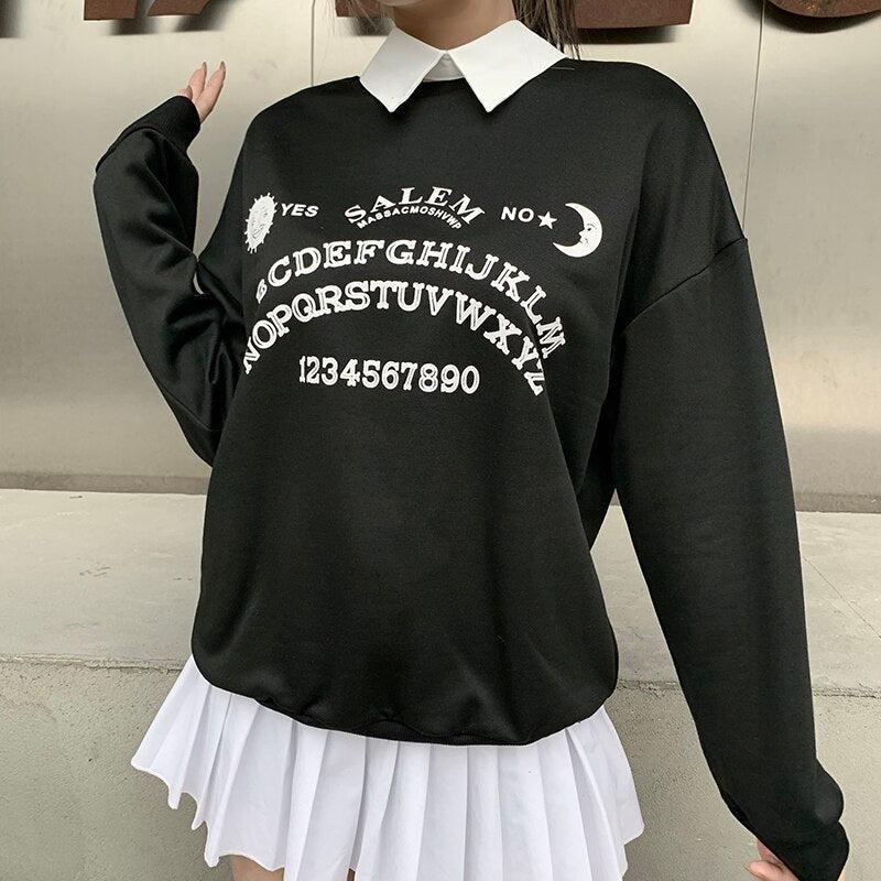 Quick Outfits, Modest Fashion Outfits Ideas Dark Academia Letter Print Sweatshirt Quick Outfits, Modest Fashion Outfits Ideas Dark Academia Letter Print Sweatshirt