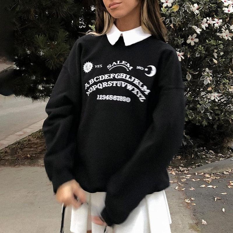 Quick Outfits, Modest Fashion Outfits Ideas Dark Academia Letter Print Sweatshirt Quick Outfits, Modest Fashion Outfits Ideas Dark Academia Letter Print Sweatshirt